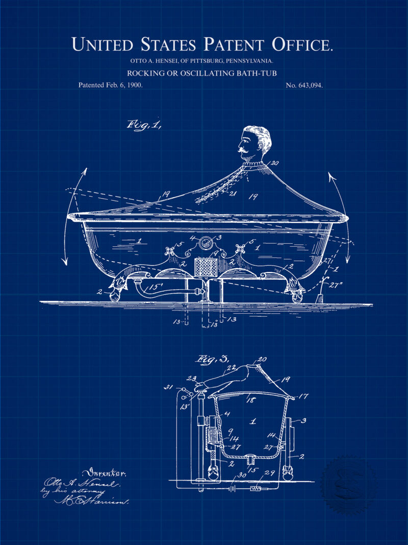 Rocking Bathtub | 1900 Patent Print