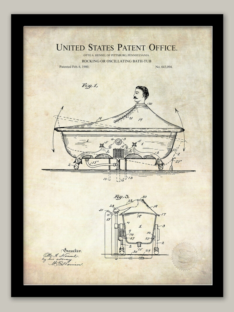 Rocking Bathtub | 1900 Patent Print