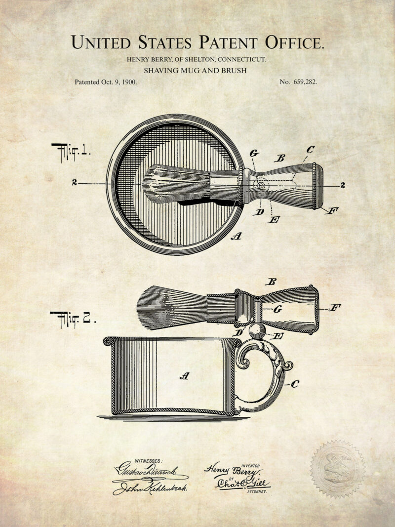 Shaving Mug & Brush | 1900 Patent Print