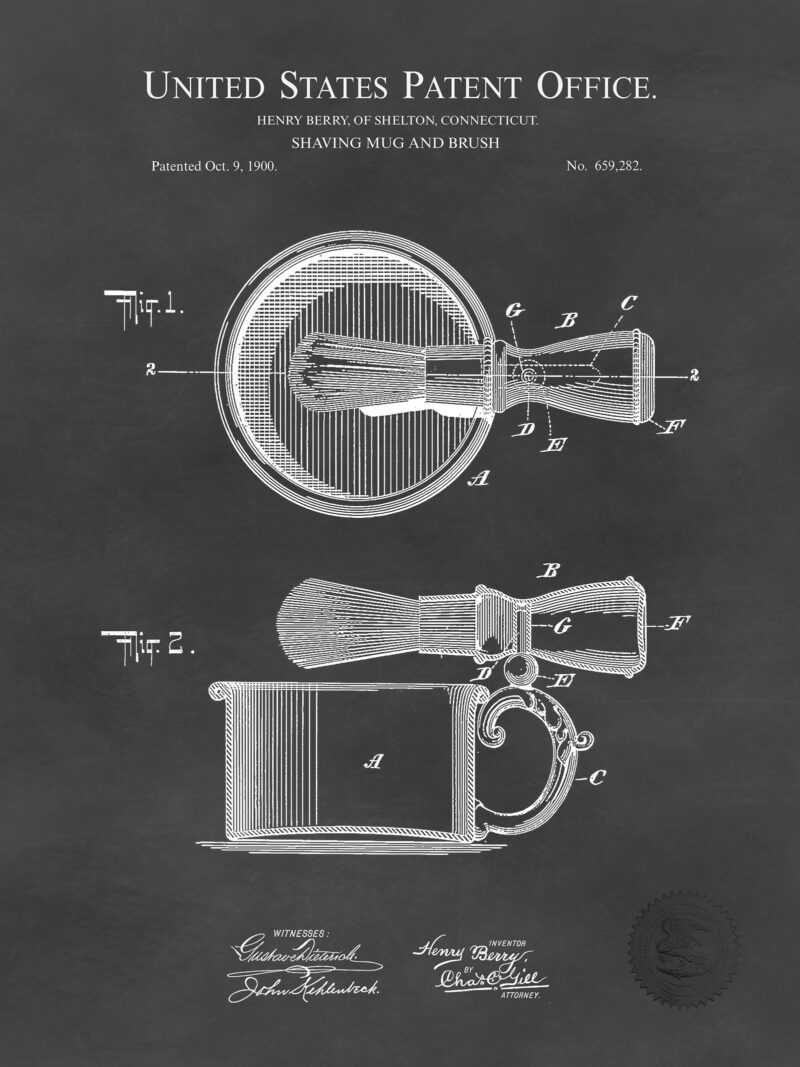 Shaving Mug & Brush | 1900 Patent Print