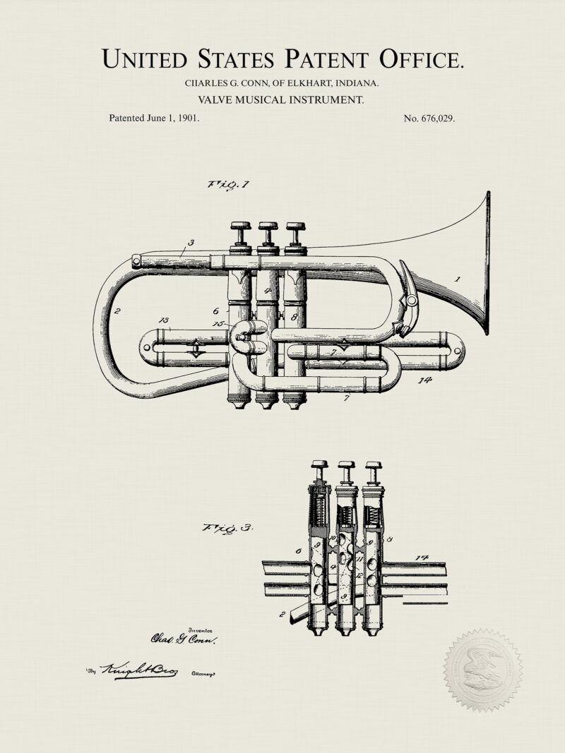 Antique Cornet | 1901 Patent Print