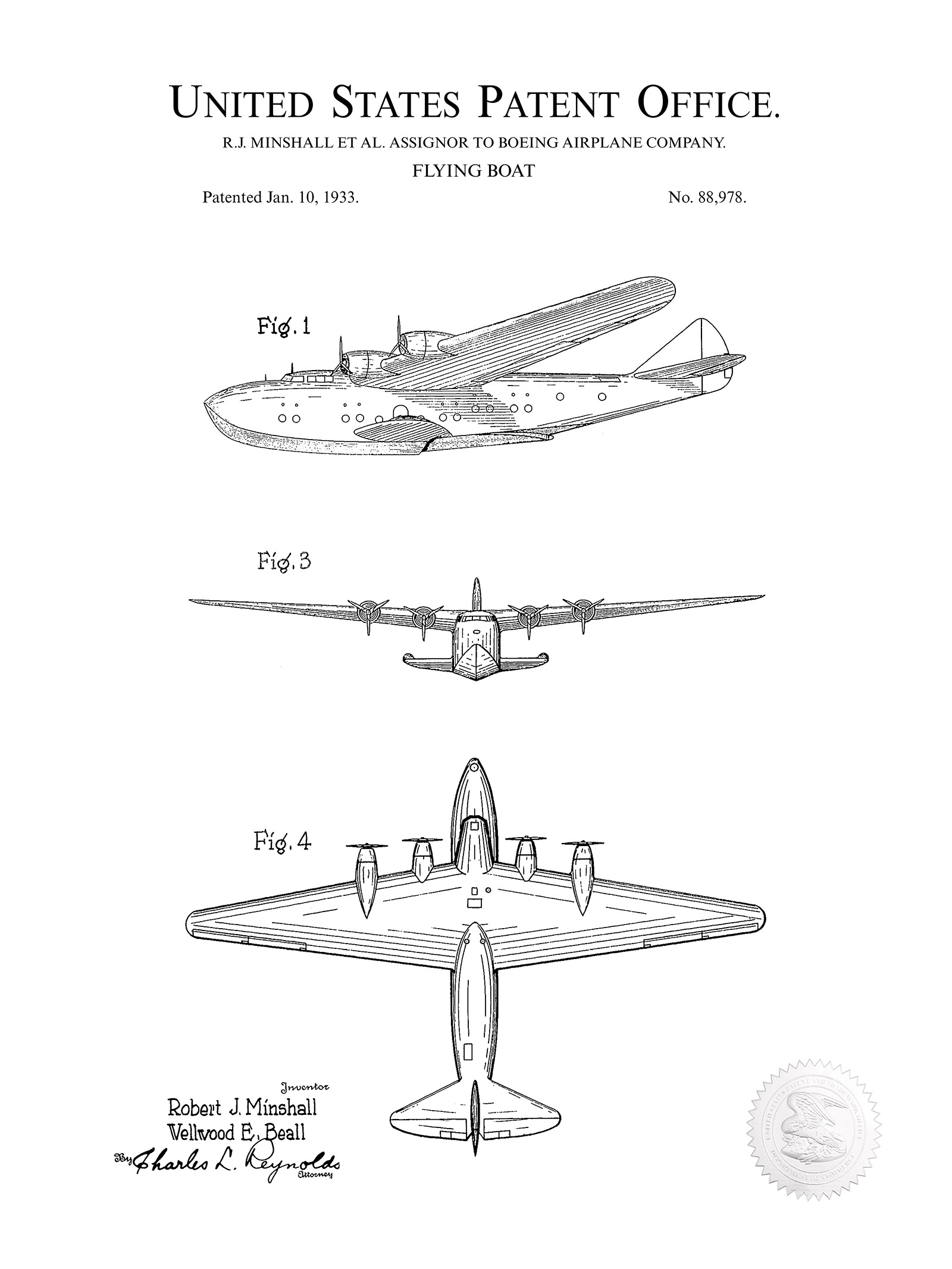 Boeing 314 Clipper - 1933 Airplane Patent