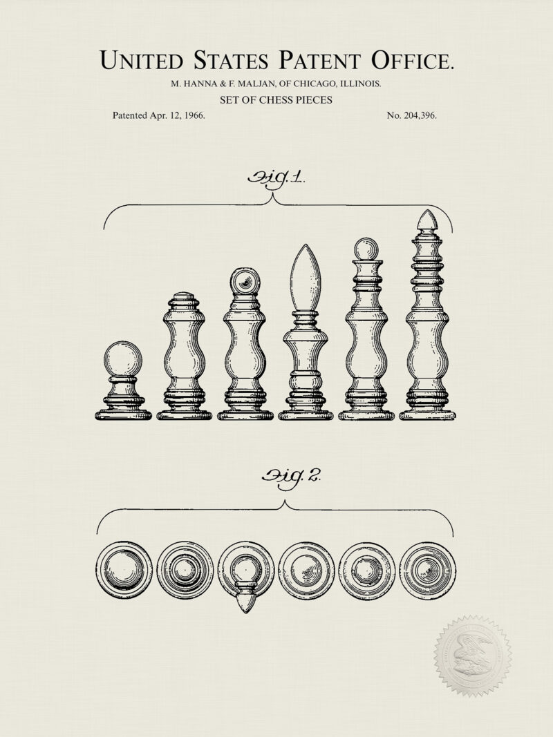 Chess Pieces Design | 1966 Patent Print