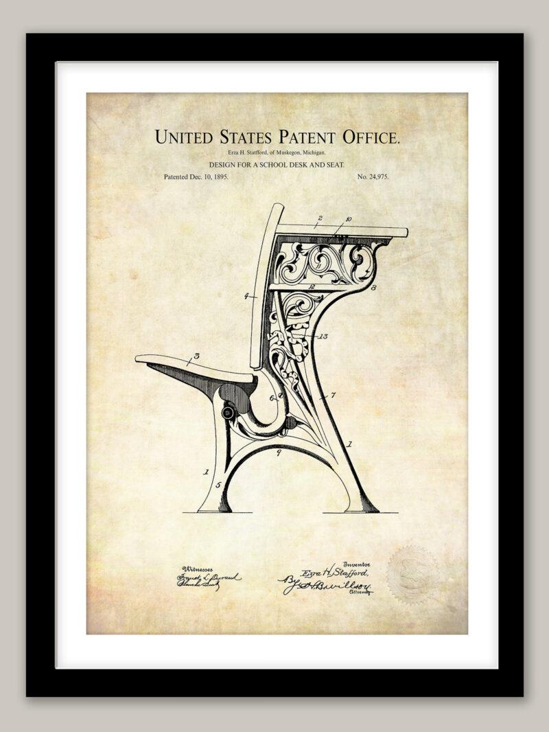 School Desk Print | 1895 Patent
