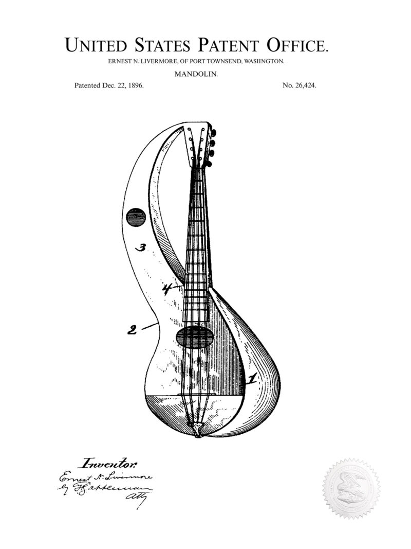 Vintage Mandolin Print | 1896 Patent
