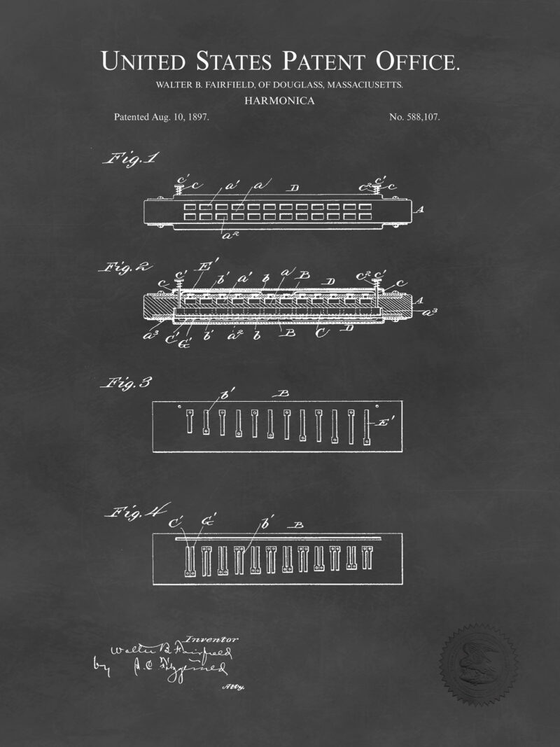 Harmonica Design | 1897 Patent Print