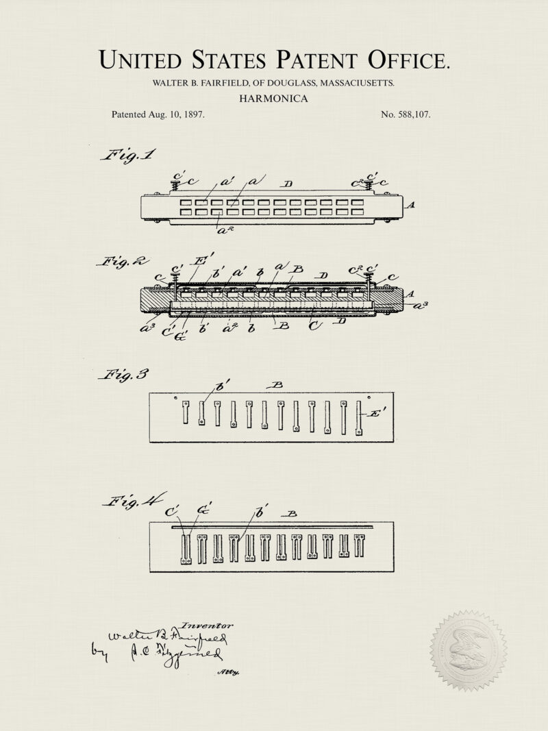 Harmonica Design | 1897 Patent Print