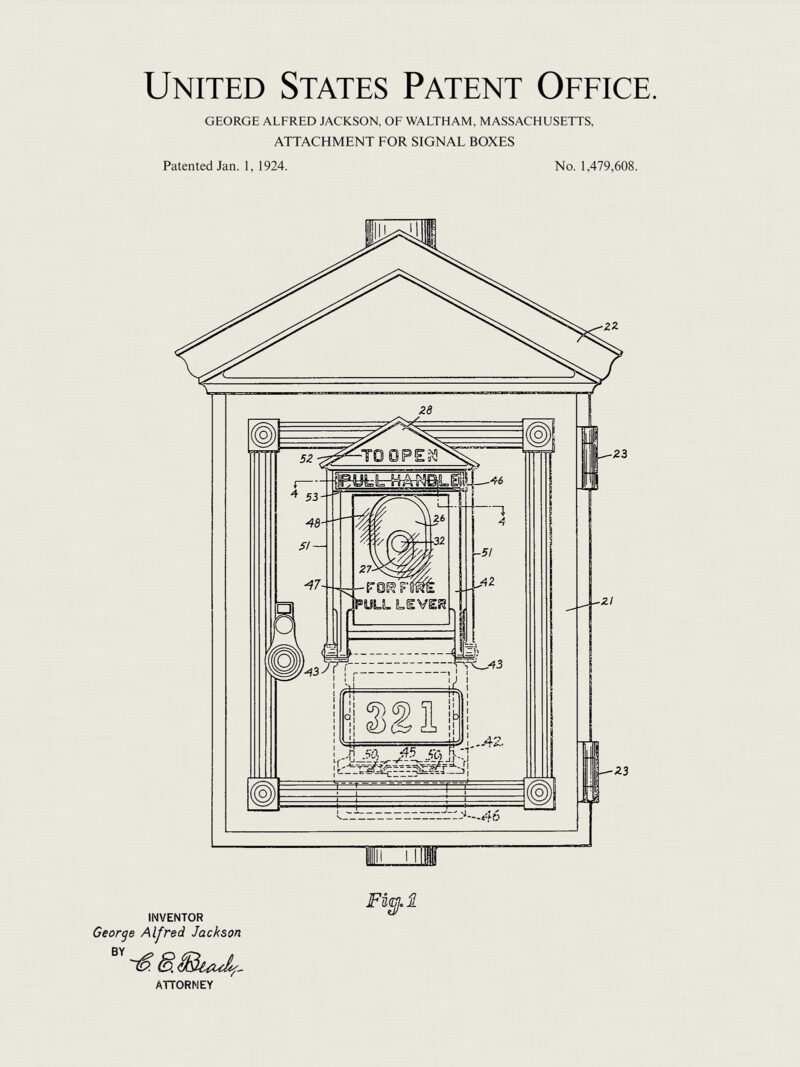 Fire Signal Box | 1922 Patent Print