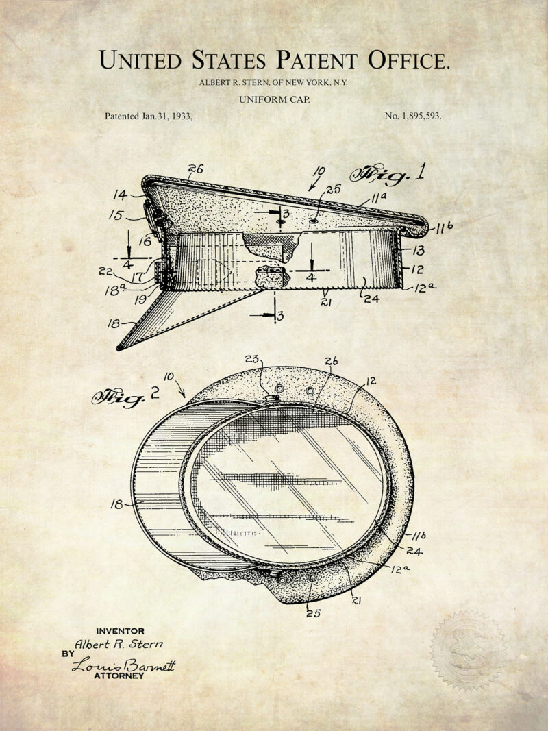 Police Cap | 1933 Patent Print