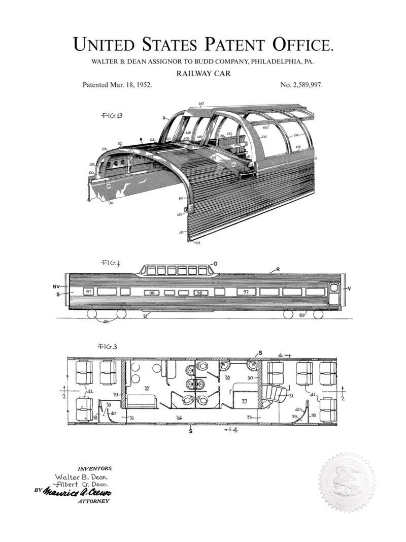 Vintage Railway Car Print - 1952 Patent