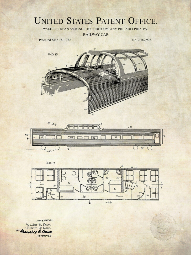 Vintage Railway Car Print - 1952 Patent