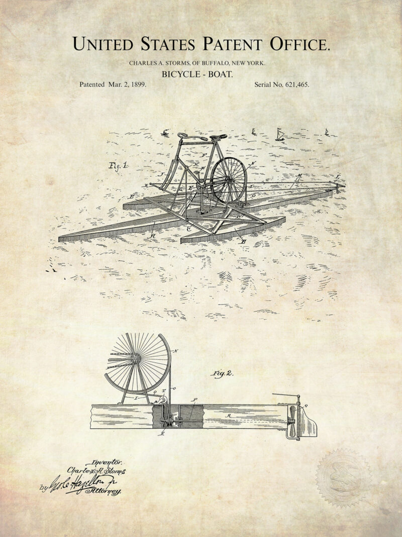 Bicycle Boat | 1899 Patent Print