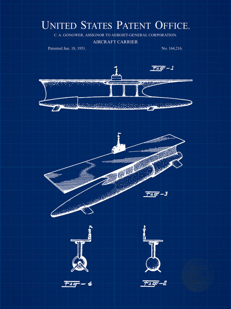 Aircraft Carrier Design | 1951 Patent Print