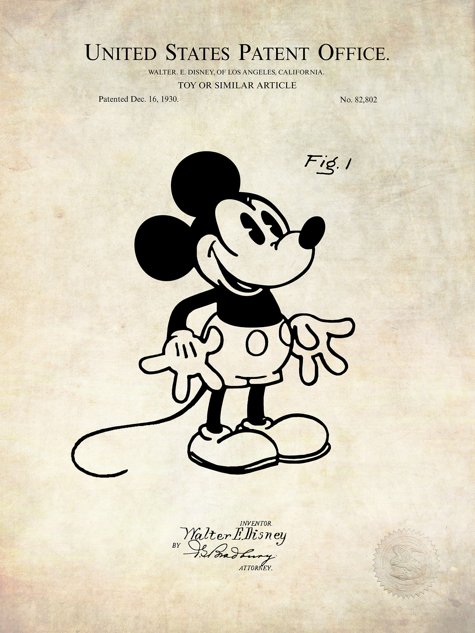 blødende gøre det muligt for Fahrenheit Mickey Mouse | 1930 Walt Disney Patent Print
