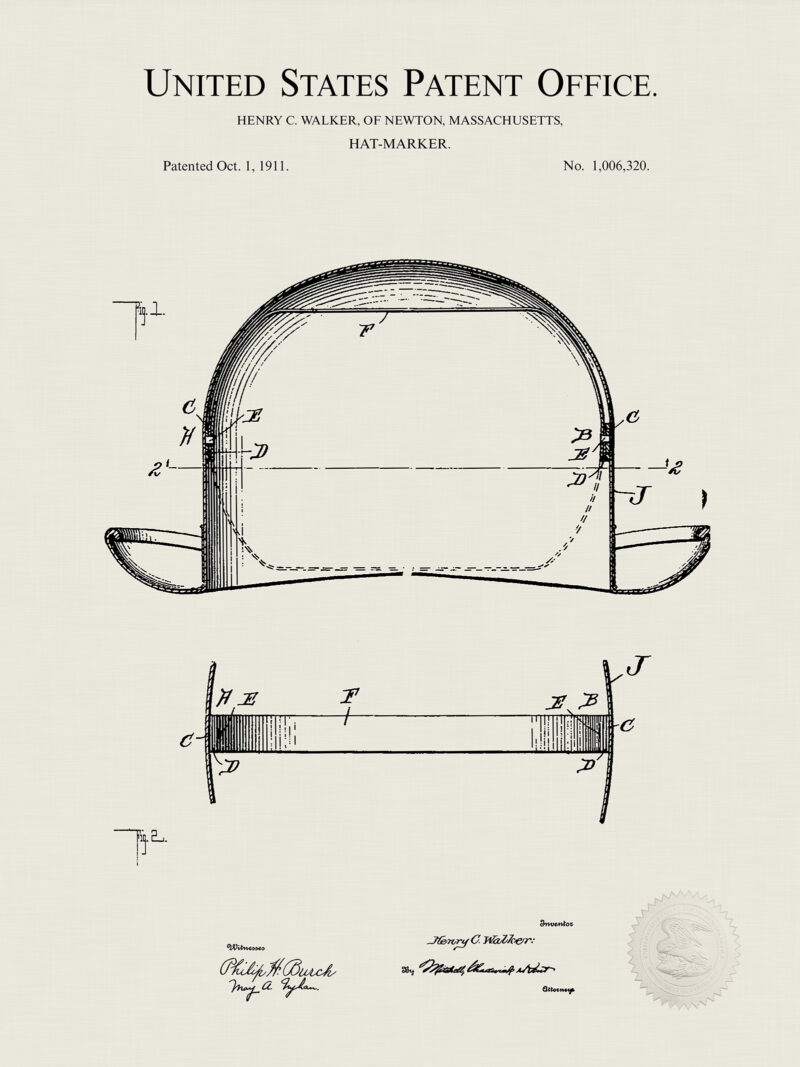 Vintage Men's Hat Patents Print Set