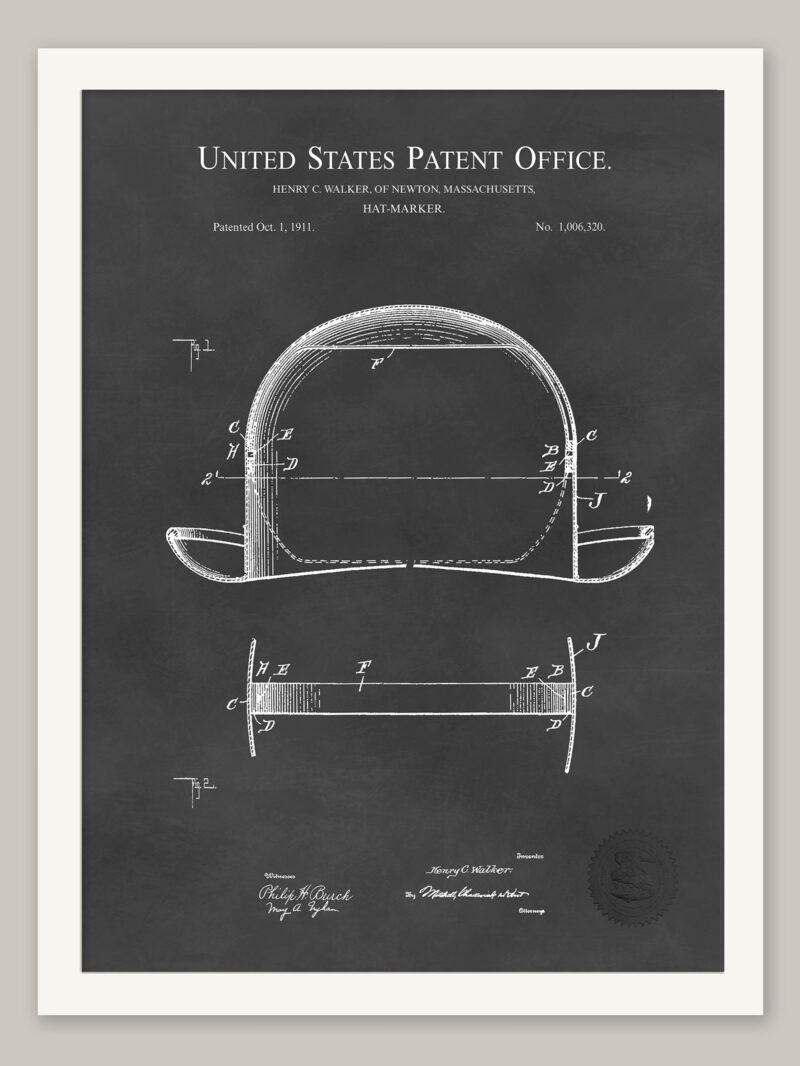 Vintage Bowler Hat | 1911 Patent Print