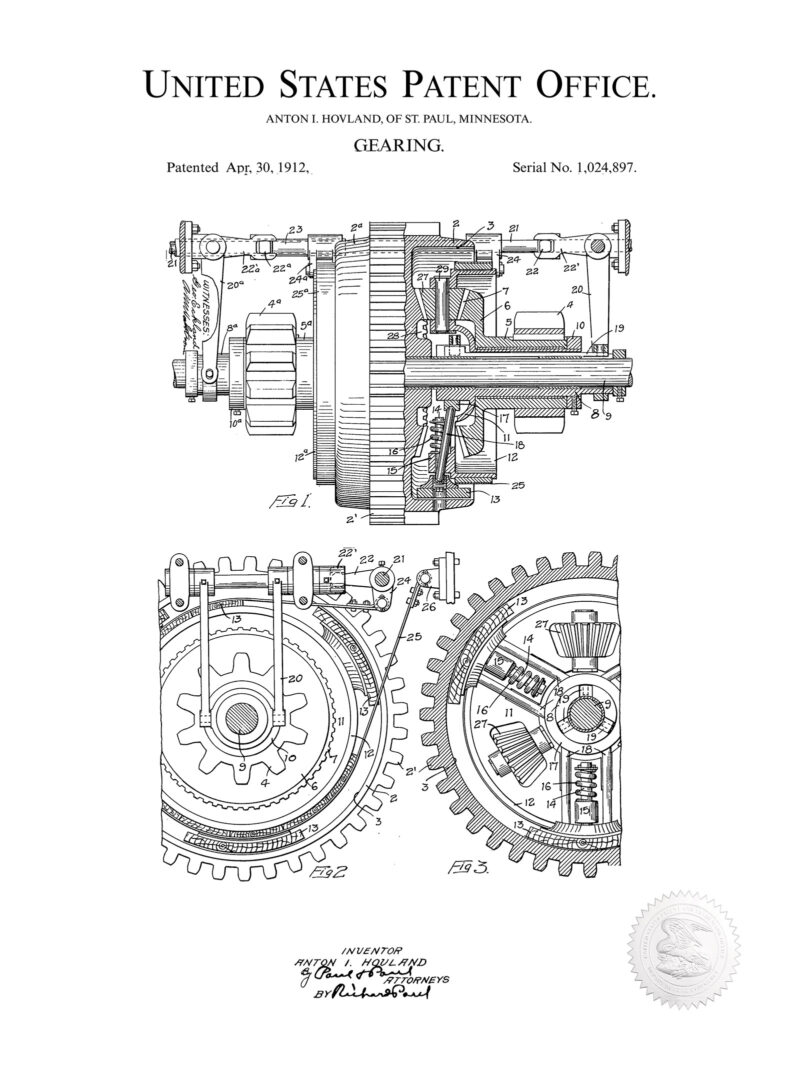 Vintage Gearing Design | 1912 Patent Print