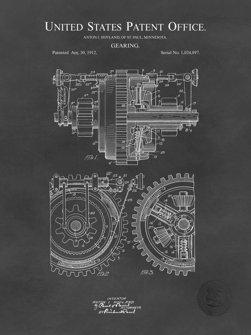 Vintage Gearing Design | 1912 Patent Print