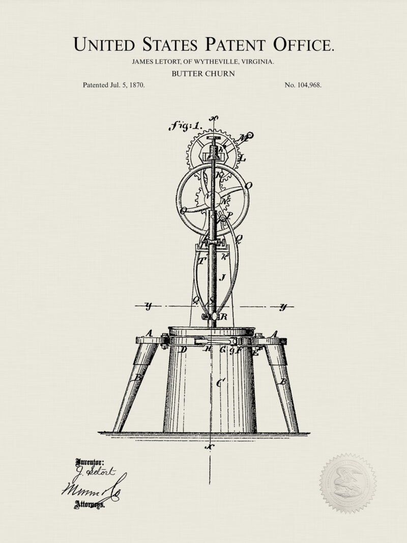 Butter Churn | 1873 Patent Print