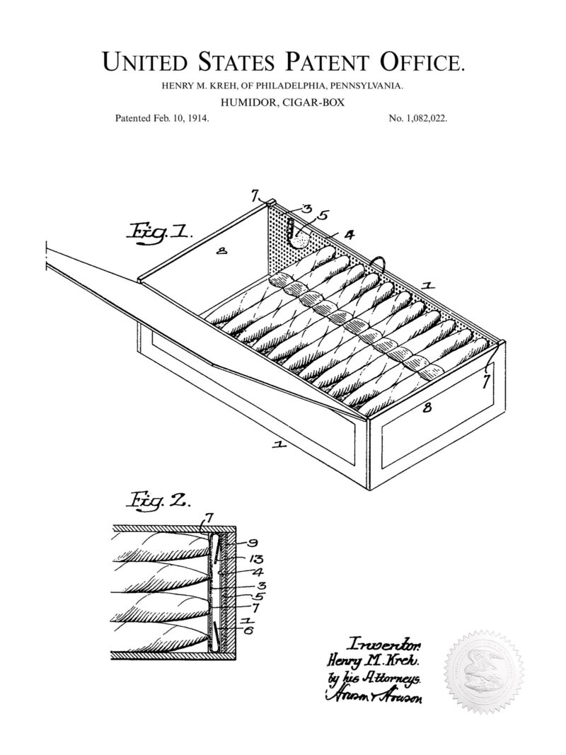 Cigar Humidor Box | 1914 Patent