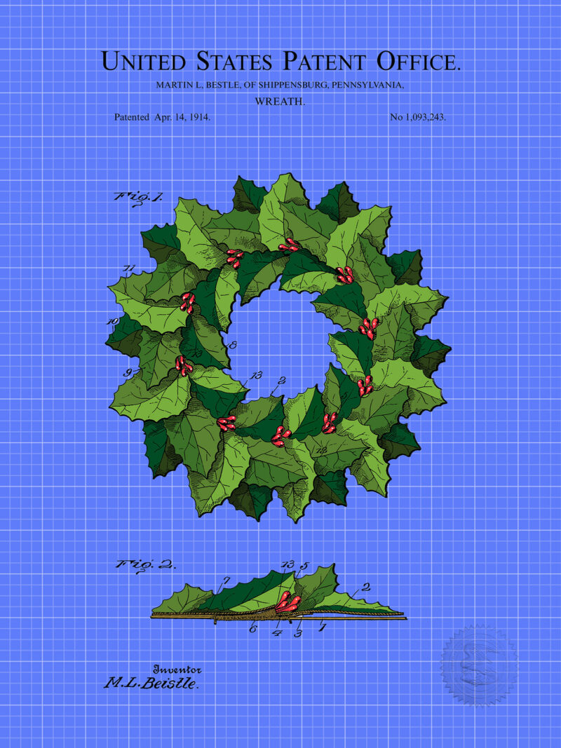 Christmas Wreath | 1914 Patent Print
