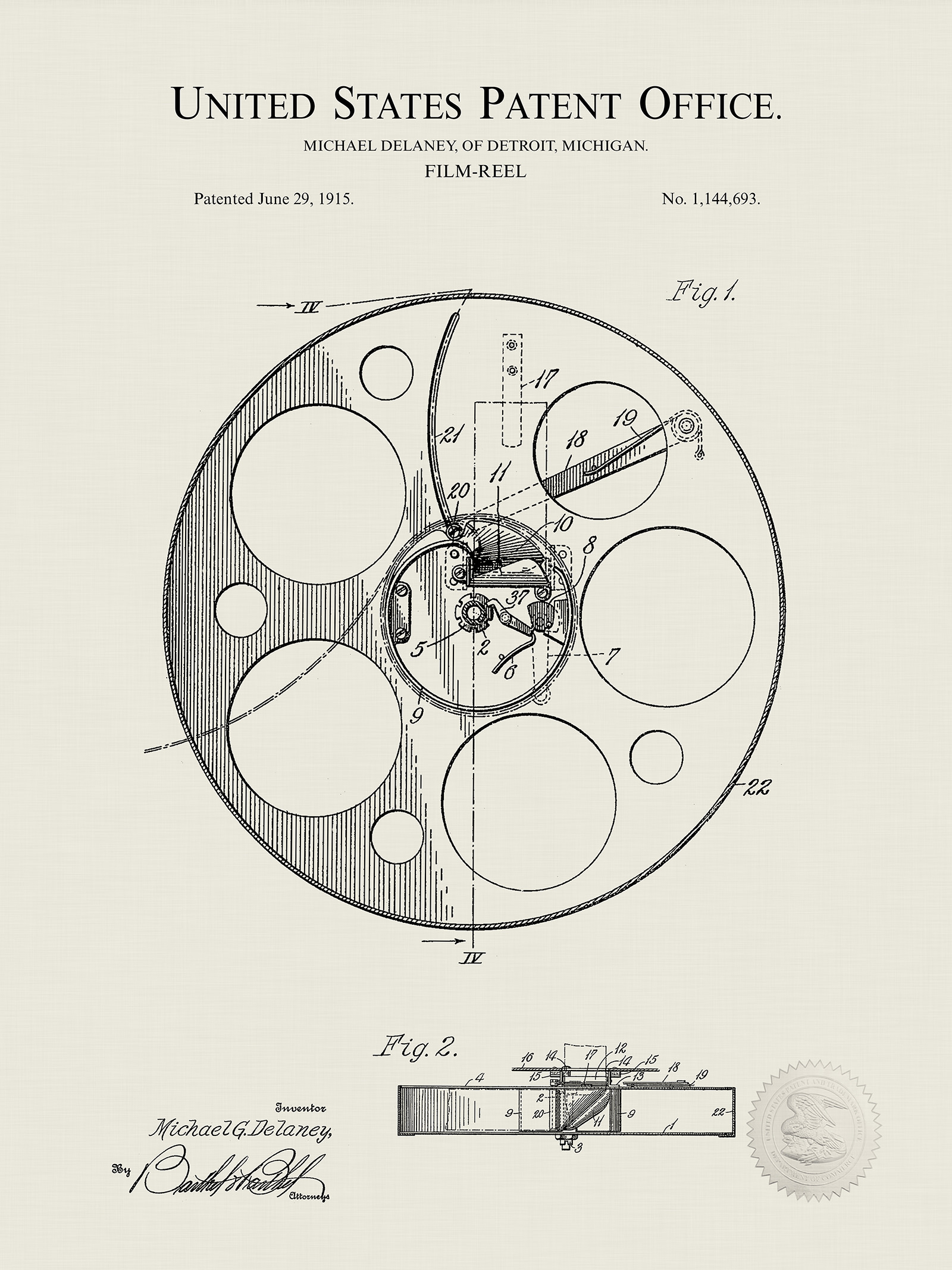 Film Reel Design  1915 Motion Picture Patent