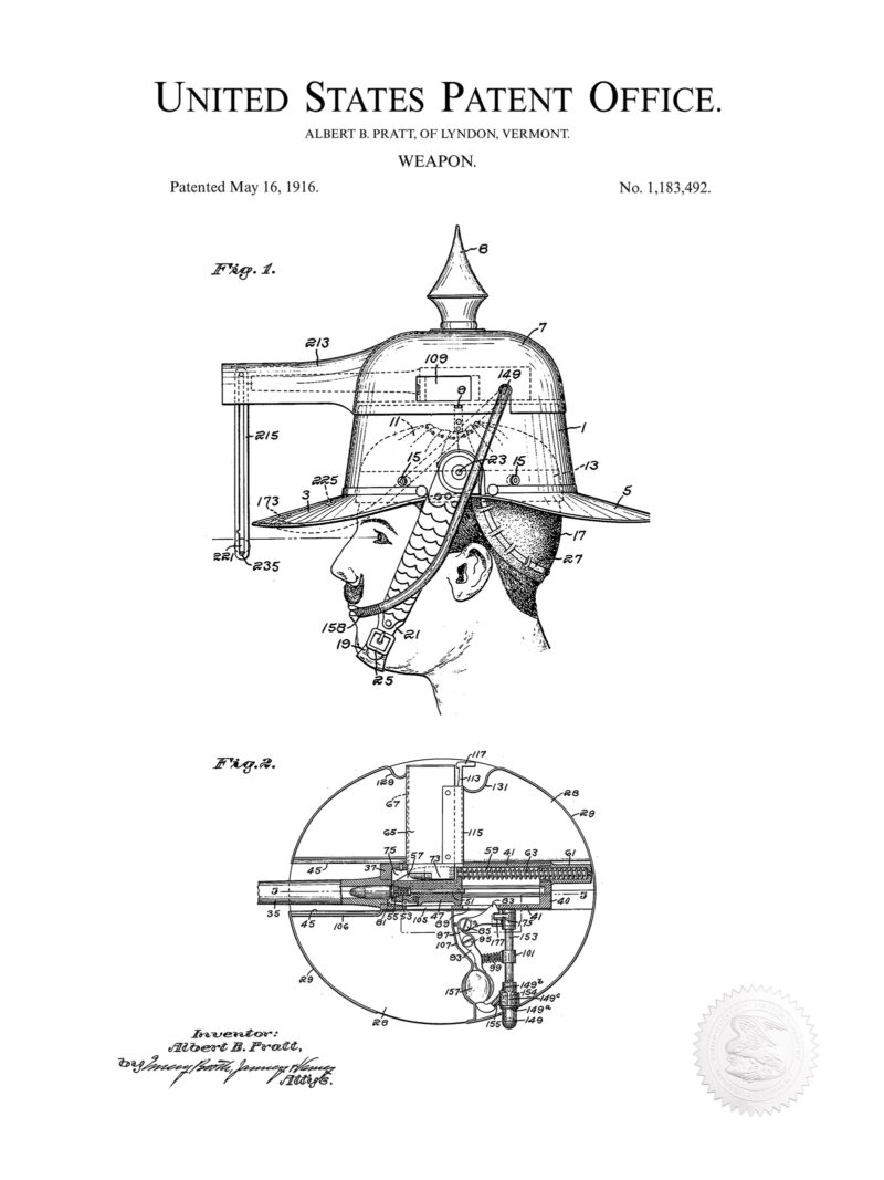 Hat Gun Invention | 1916 Patent Print