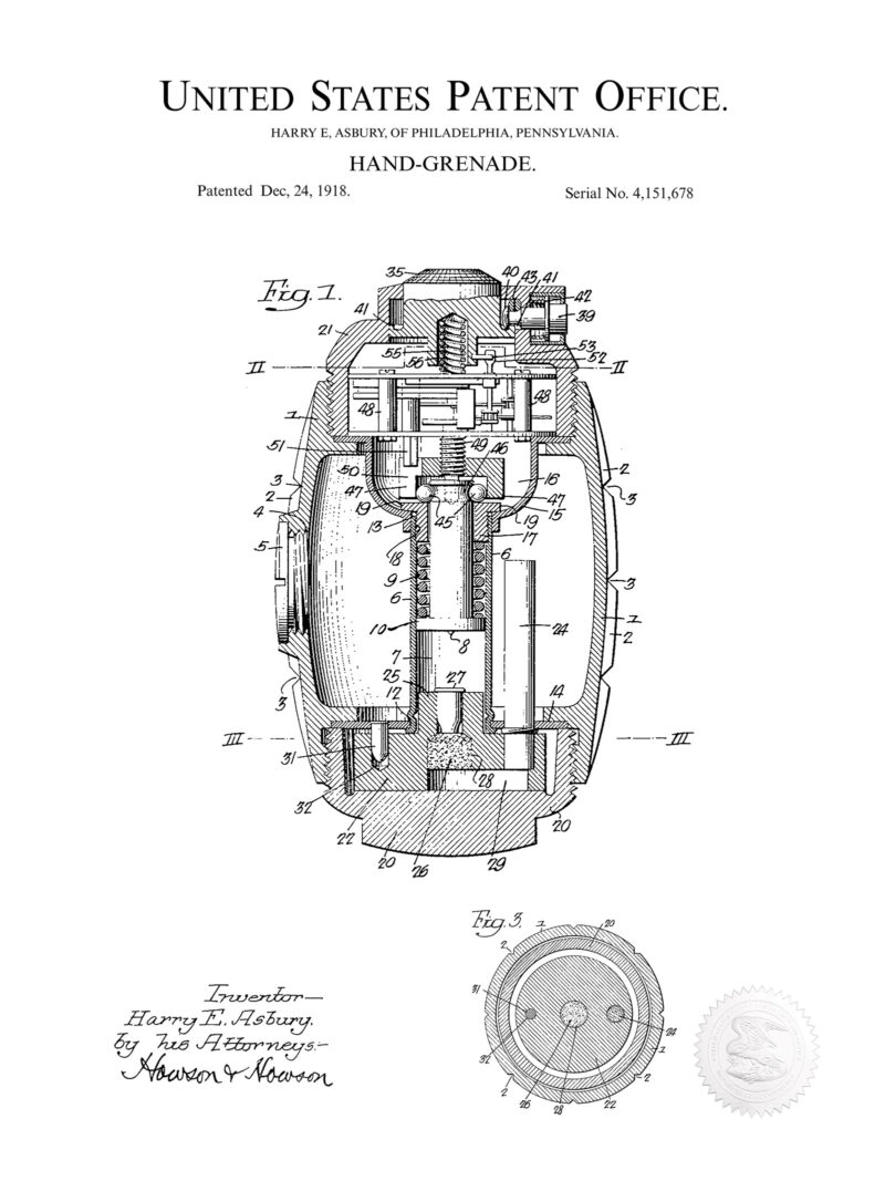 Hand Grenade Design | 1918 Patent