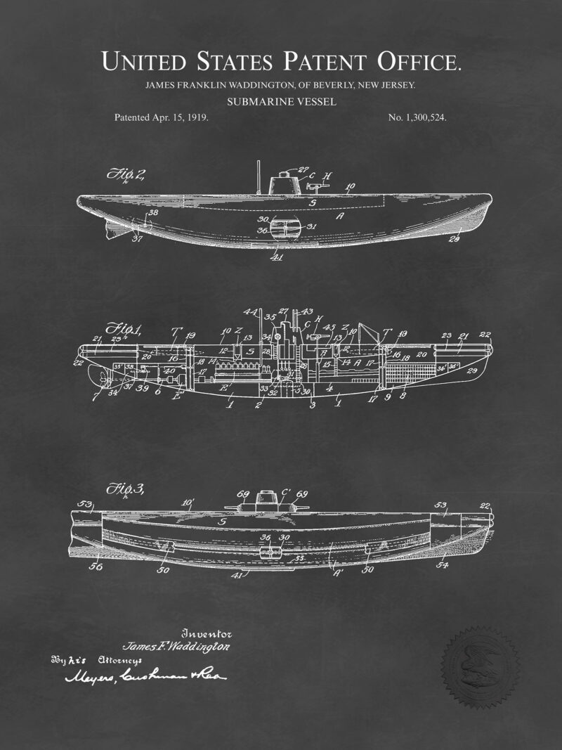 Submarine Design | 1919 Patent Print