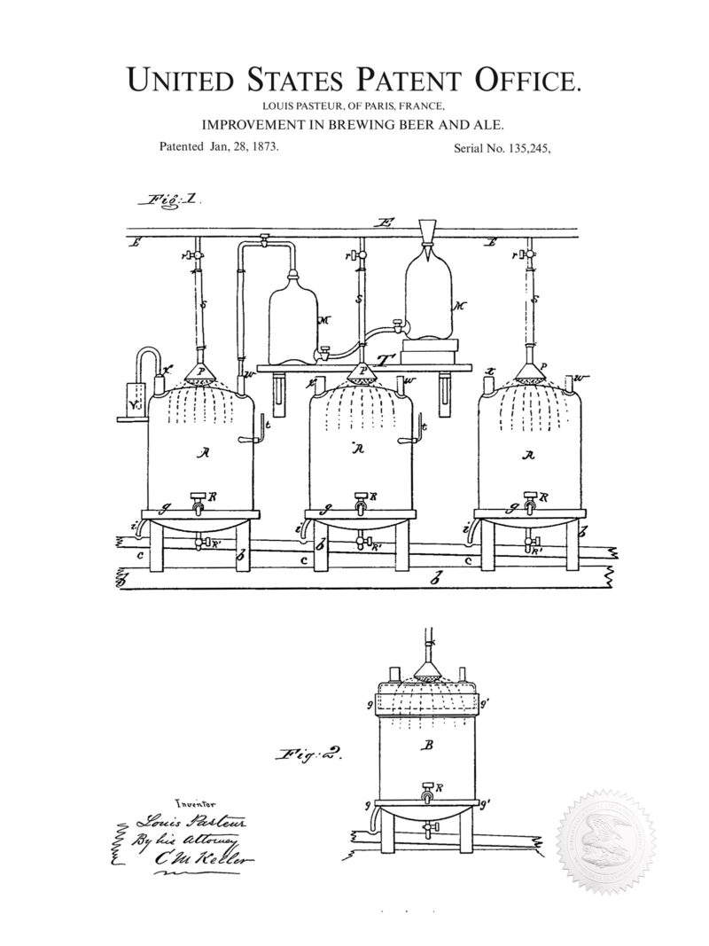 1873 Louis Pasteur Beer Brewing Patent