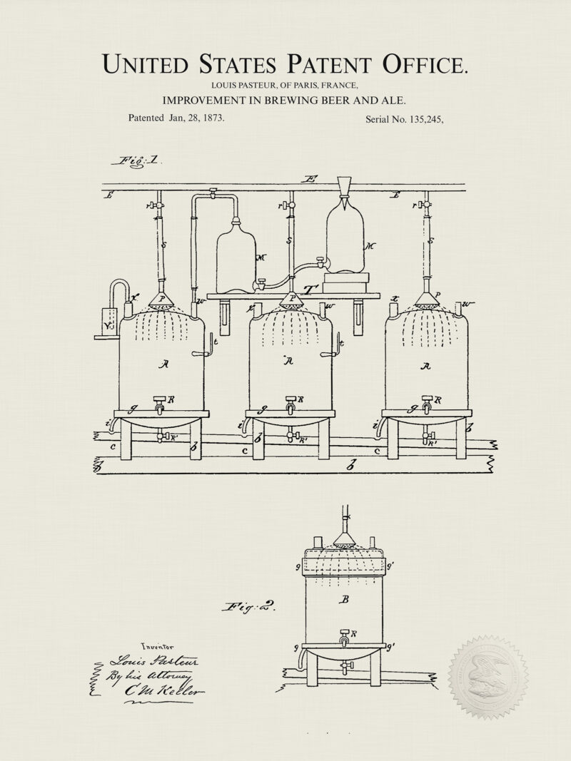 1873 Louis Pasteur Beer Brewing Patent