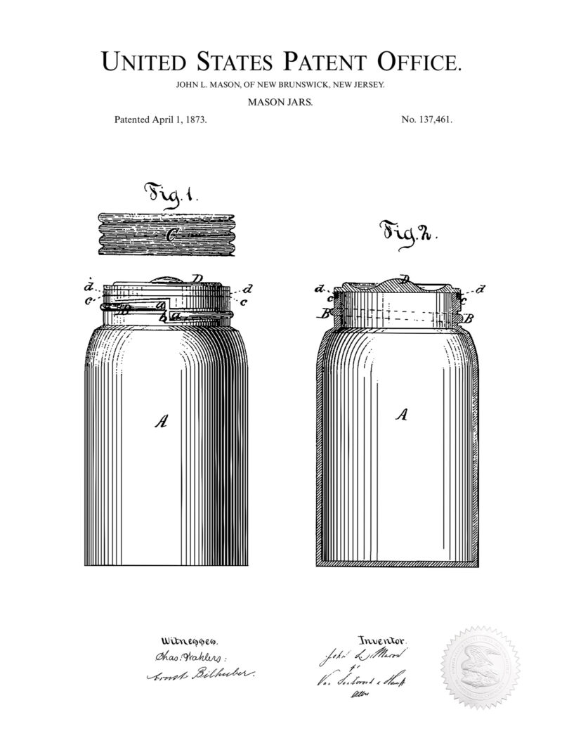Mason Jar | 1873 Patent Print