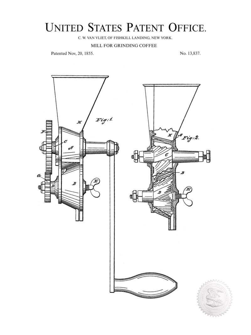 Coffee Mill Design | 1855 Patent Print