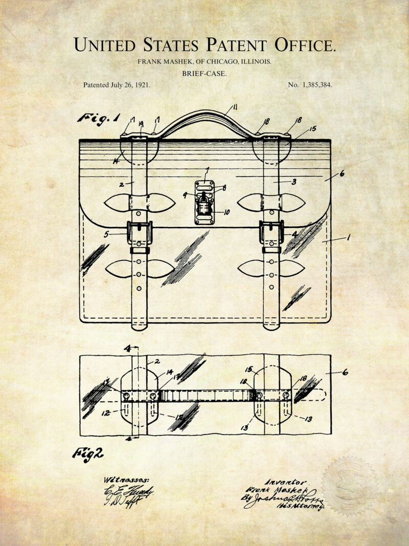 Vintage Brief Case | 1921 Patent Print