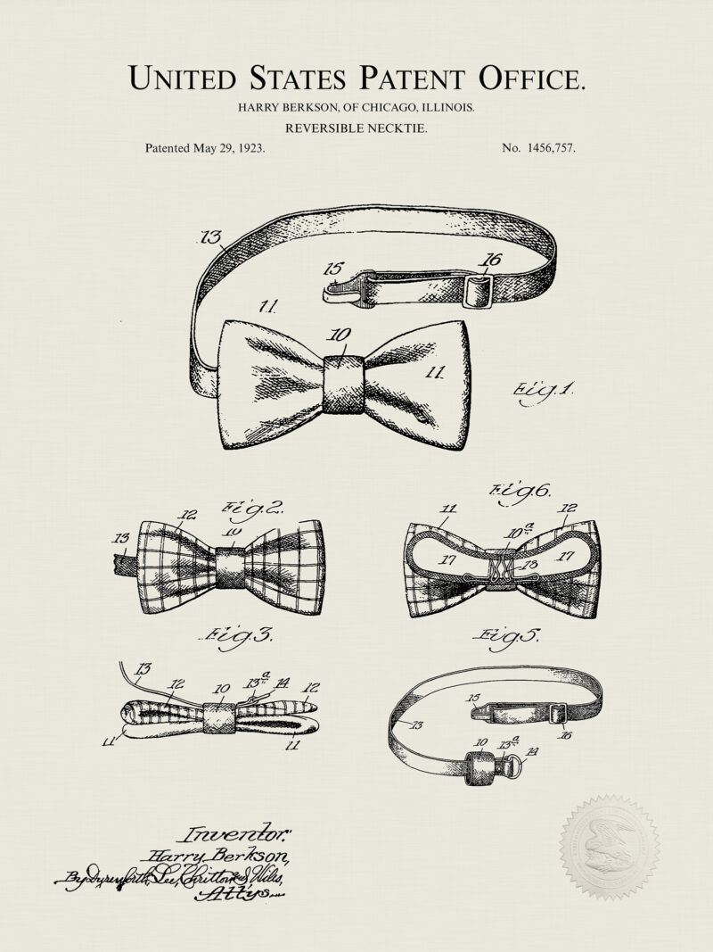 Vintage Neck Tie | 1923 Patent Print