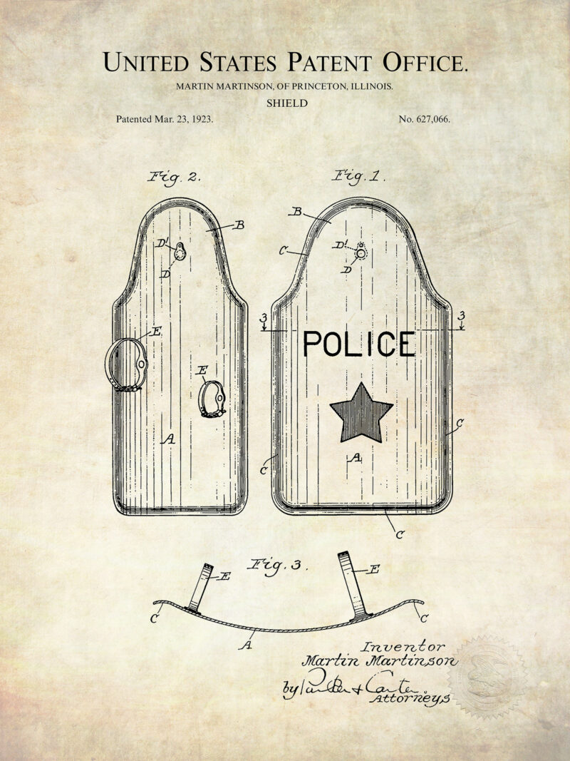 Police Shield | 1923 Patent Print
