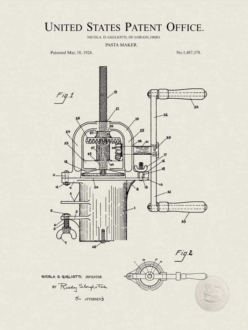 Pasta Maker | 1924 Patent Print