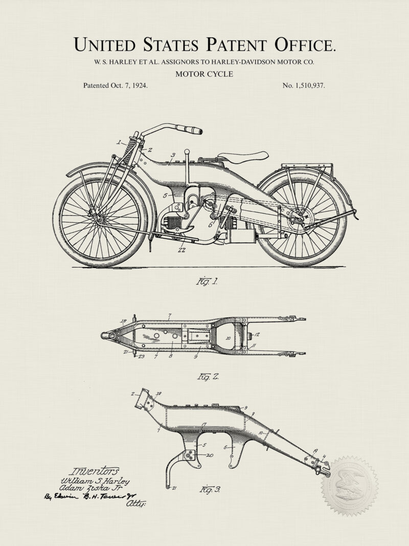 Harley Davidson Motorcycle | 1924 Patent