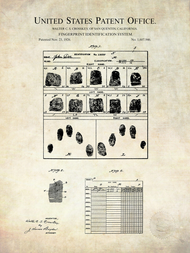 Fingerprint ID System | 1926 Patent Print