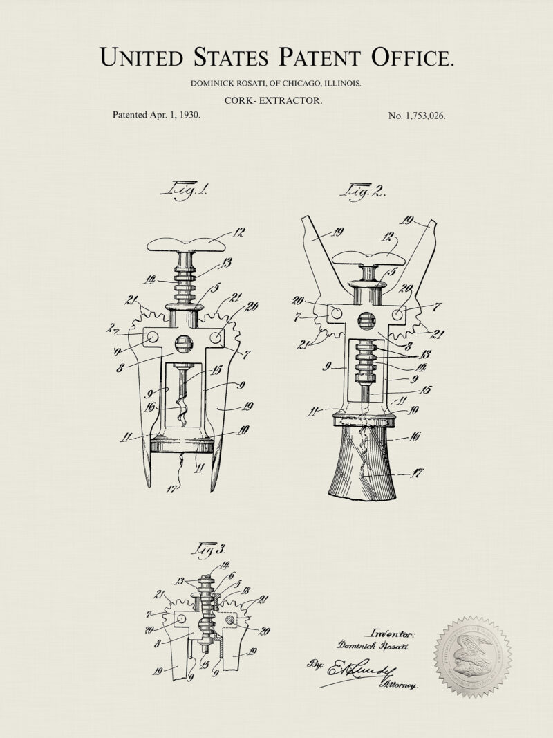 Cork Remover | 1928 Wine Patent