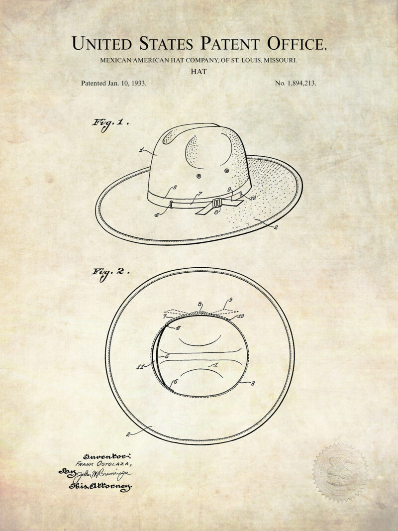 Cowboy Hat Print | 1935 Patent