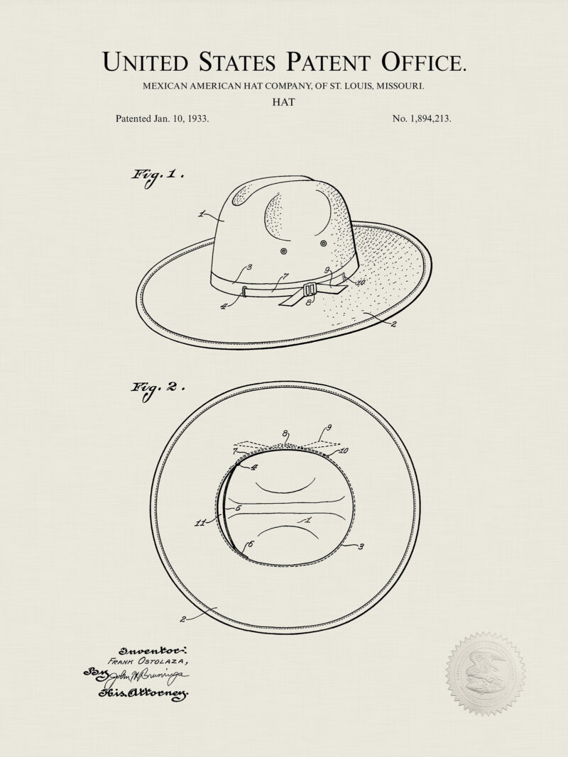 Cowboy Hat Print | 1935 Patent