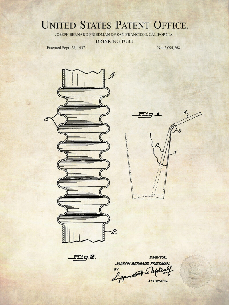 Drinking Straw Patent | 1937 Print