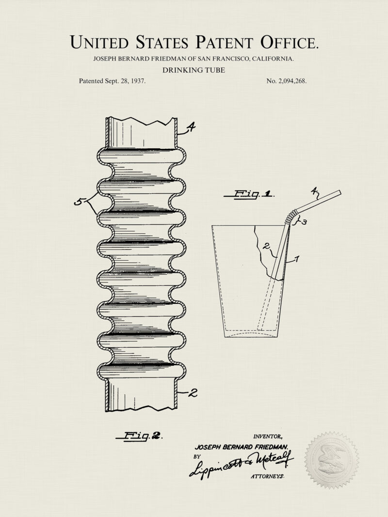 Drinking Straw Patent | 1937 Print