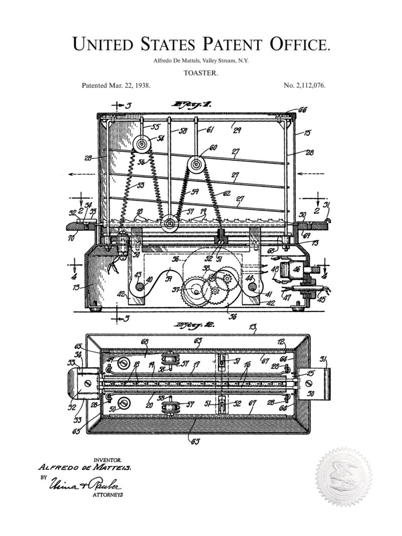 Vintage Automatic Toaster | 1938 Patent