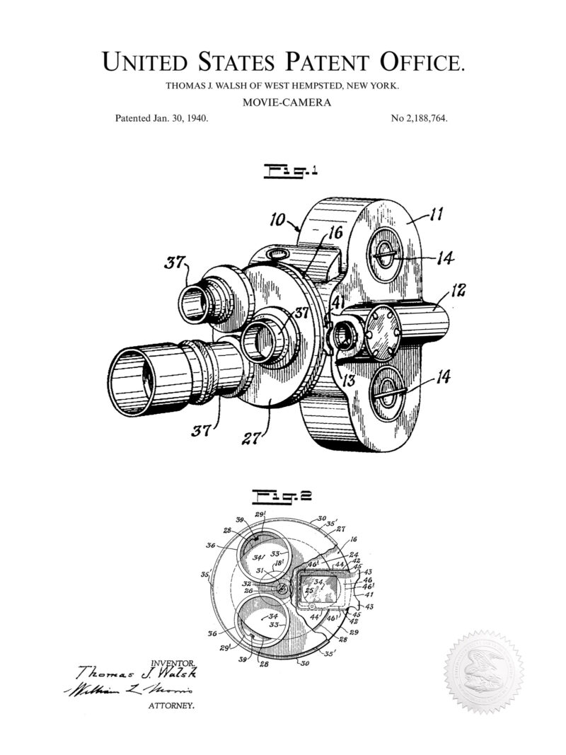 Antique Movie Camera | 1940 Patent Print