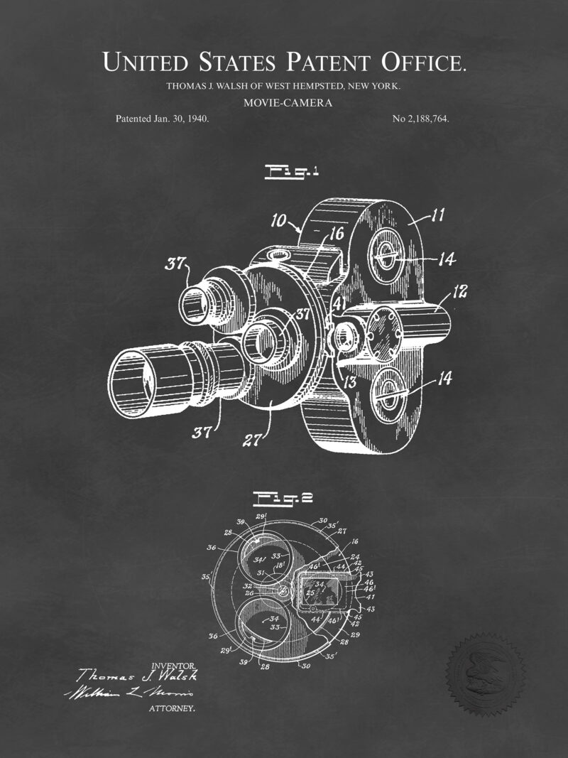 Antique Movie Camera | 1940 Patent Print