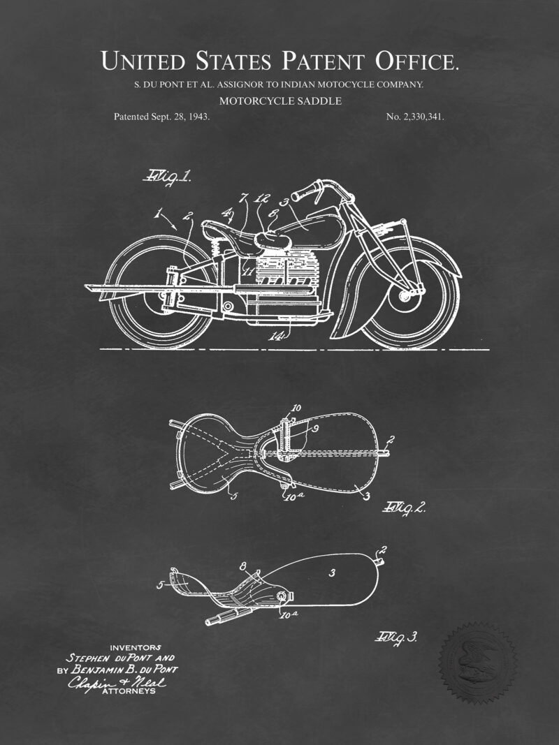Indian Motorcycle Saddle | 1943 Patent