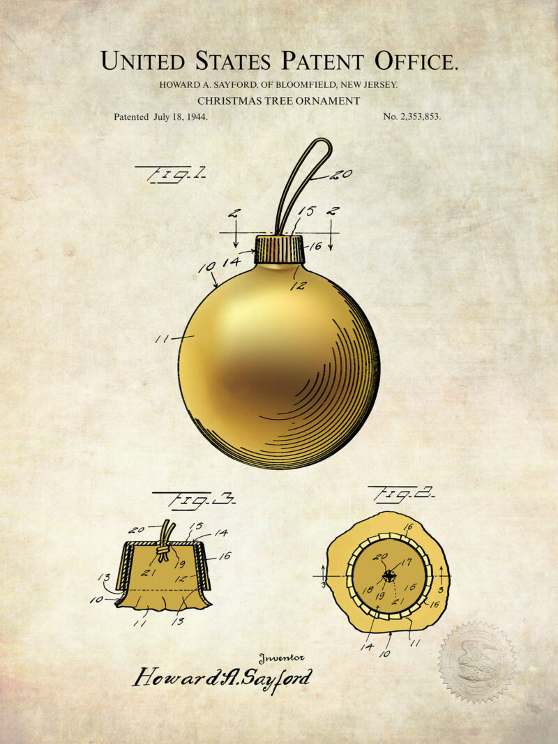 Gold Christmas Ornament | 1944 Patent