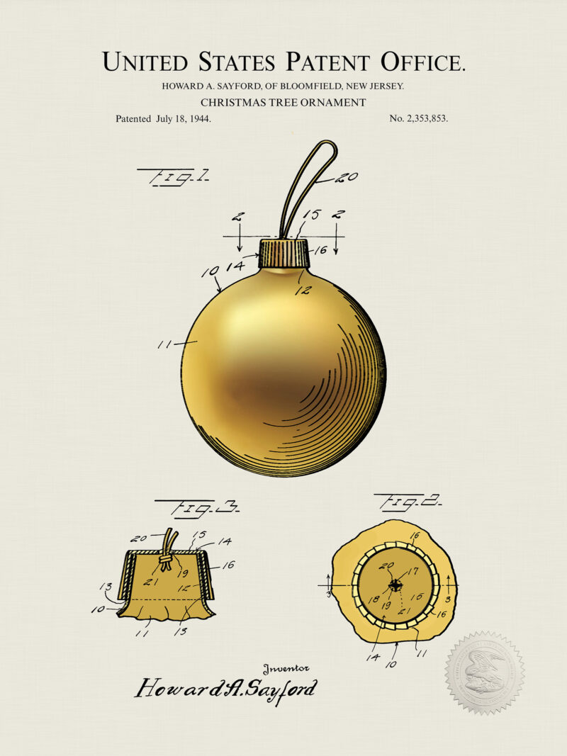 Gold Christmas Ornament | 1944 Patent